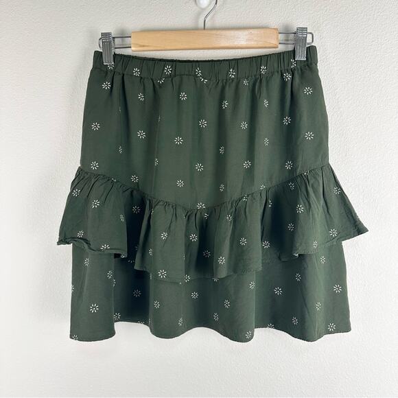 MADEWELL Ruffle Tiered Ditsy Floral Mini Skirt Print Green Spring Small - Picture 2 of 9